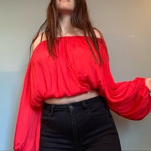 Silky And Billowy Off The Shoulder Crop